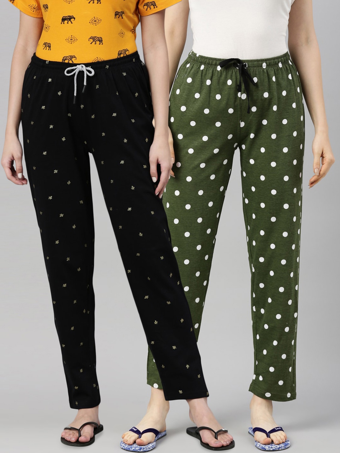 

Kryptic Women Pack of 2 Printed Cotton Lounge Pants, Black