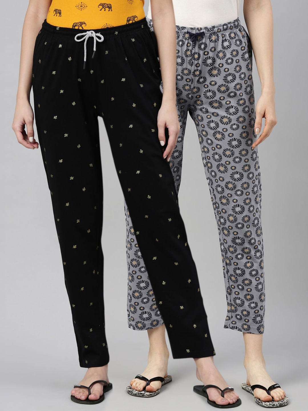 

Kryptic Women Black & Grey Pack of 2 Printed Pure Cotton Lounge Pants