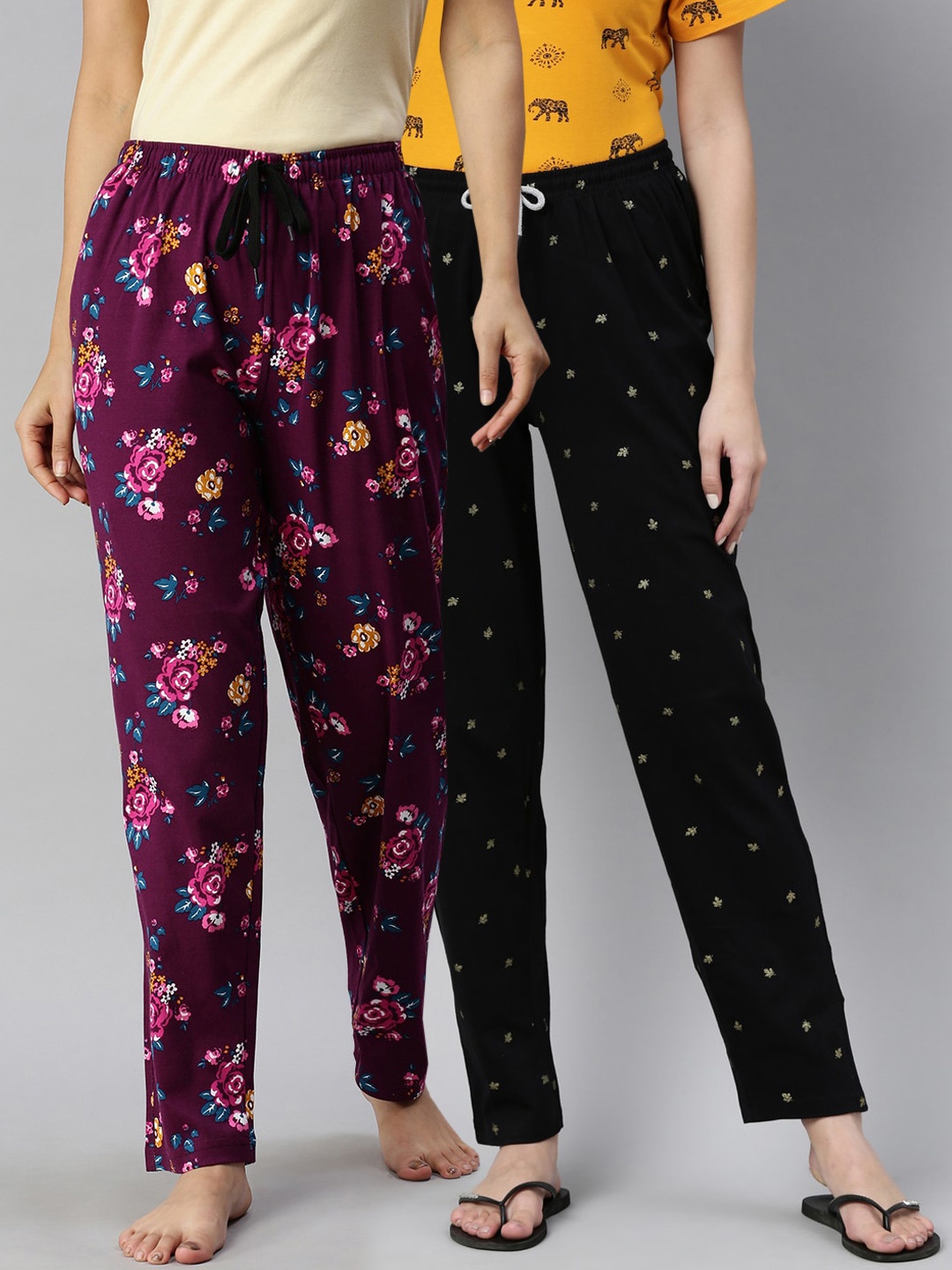 

Kryptic Women Pack of 2 Black & Maroon Cotton Lounge Pants
