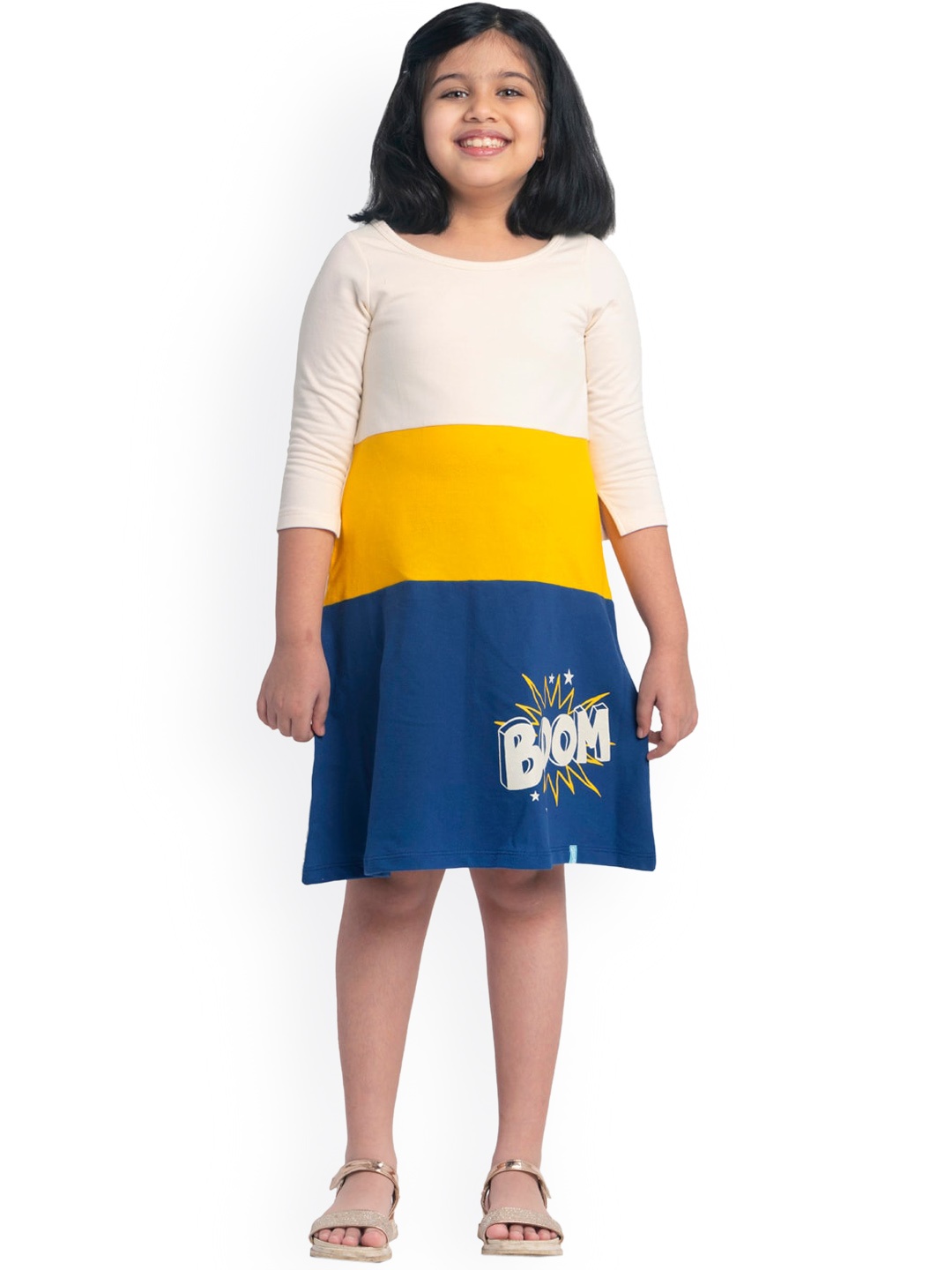 

You Got Plan B Off White & Yellow Colourblocked A-Line Dress