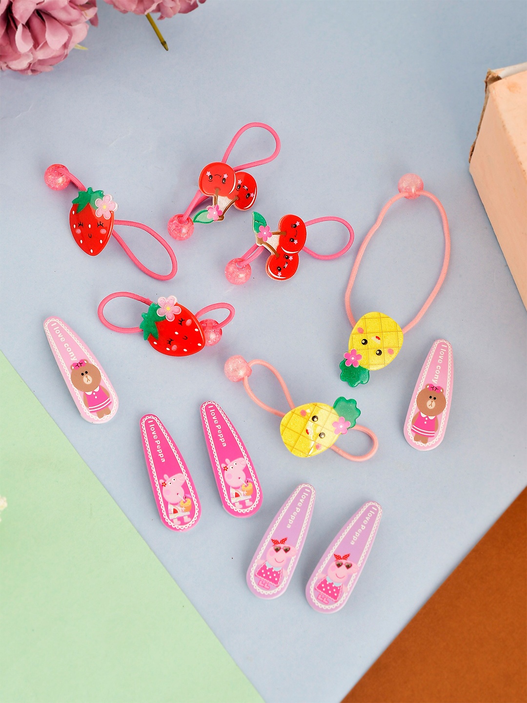 

Silvermerc Designs Girls Pink & Yellow Set of 12 Hair Accessories