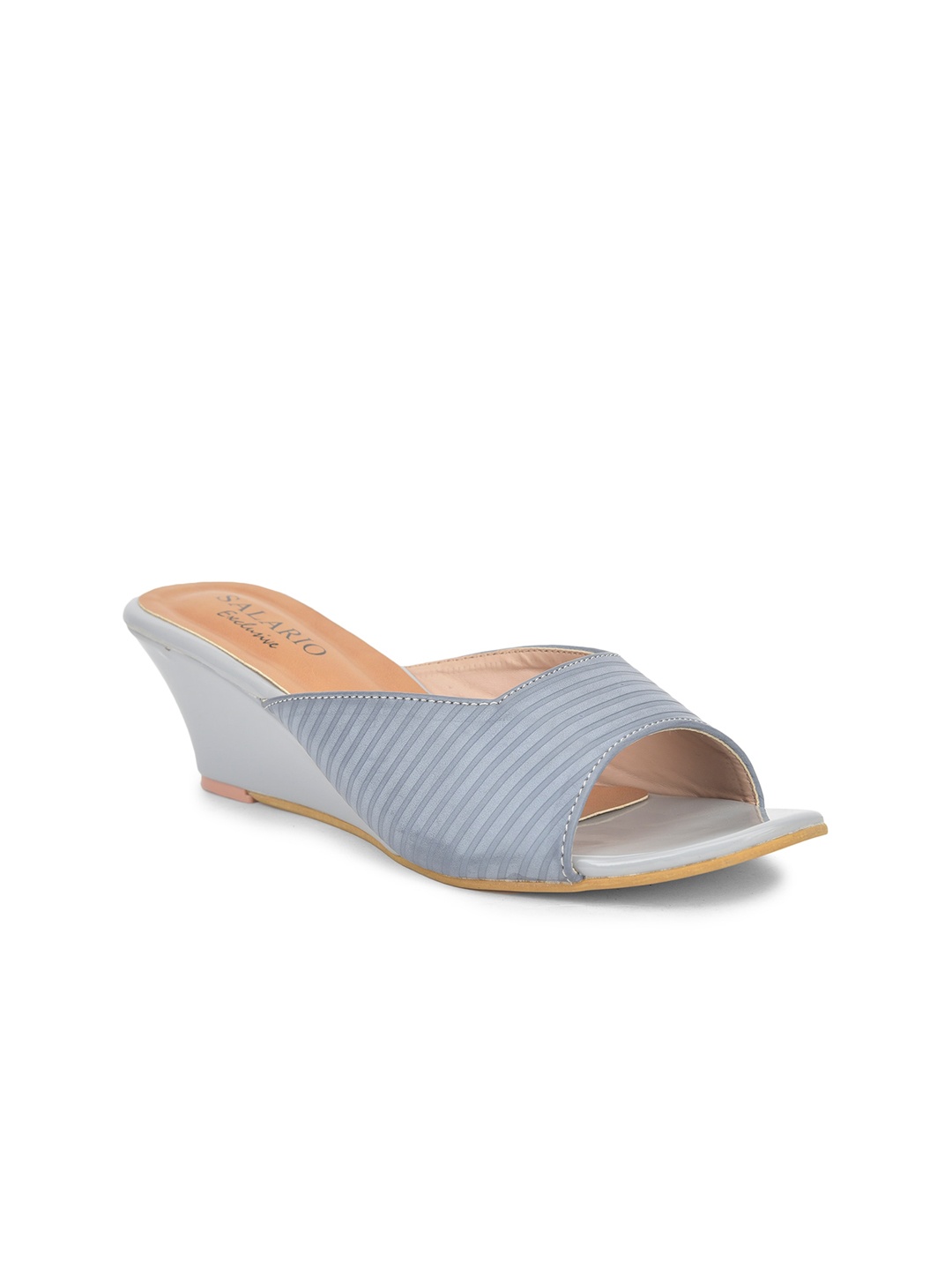 

SALARIO Grey Striped PU Wedge Sandals