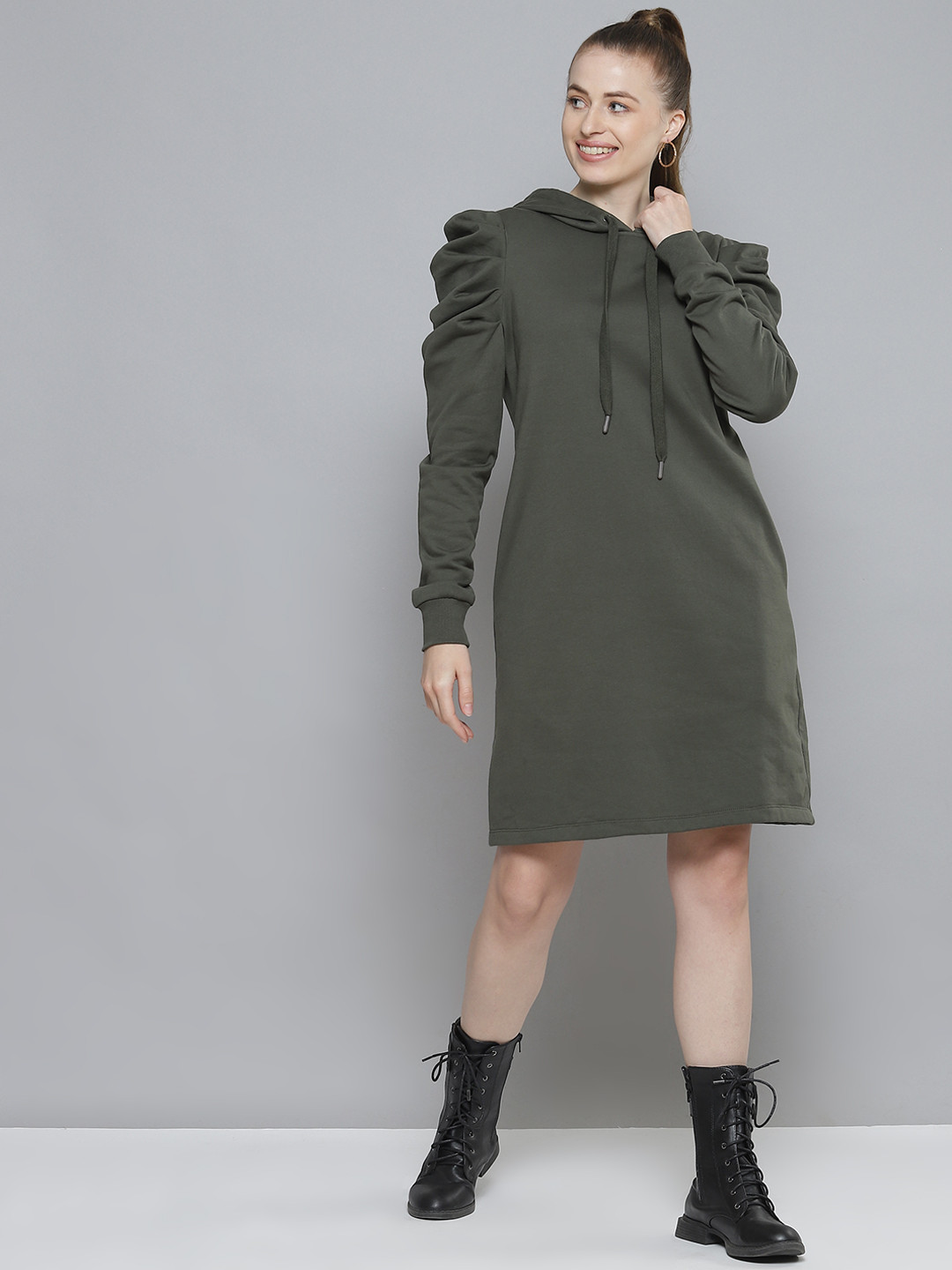 

Femella Olive Green Hooded Jumper Dress