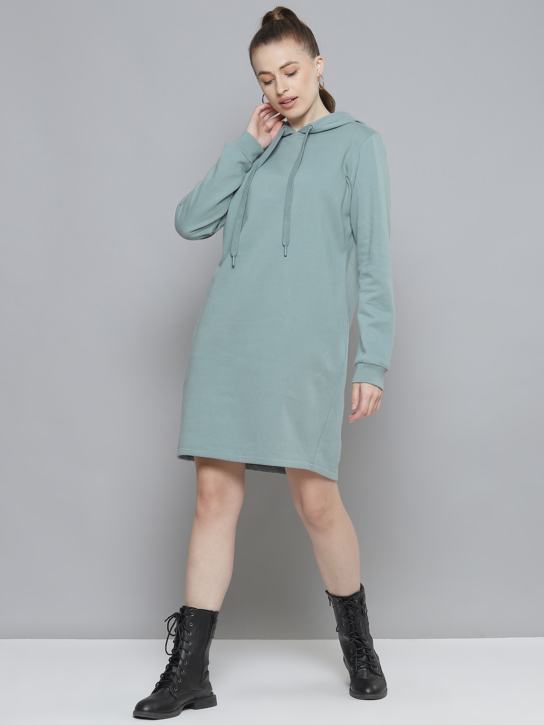 

FEMMELLA Green Fleece Hooded Sweatshirt Style Jumper Dress