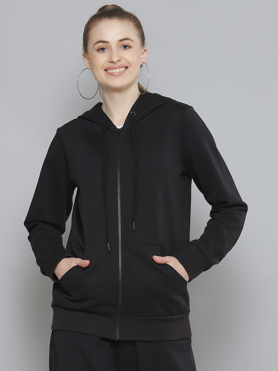 

Femella Women Black Fleece Hooded Sweatshirt