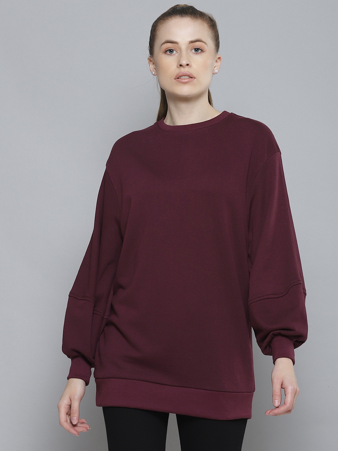 

Femella Women Burgundy Fleece Oversized Sweatshirt