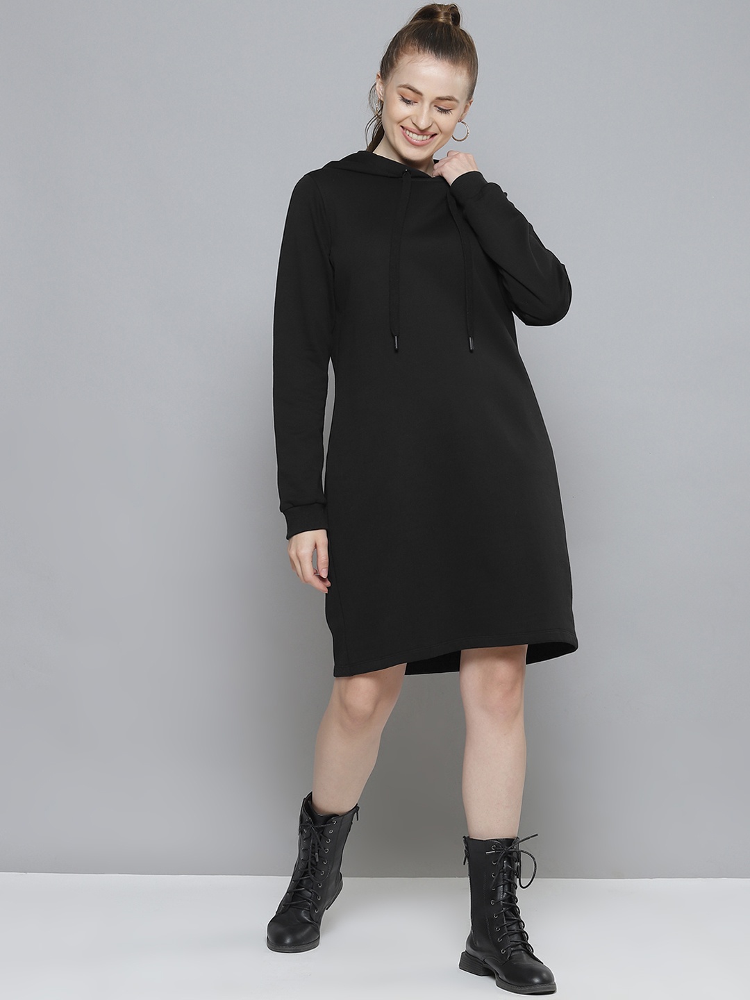 

Femella Black Fleece Hooded Sweatshirt Style Jumper Dress