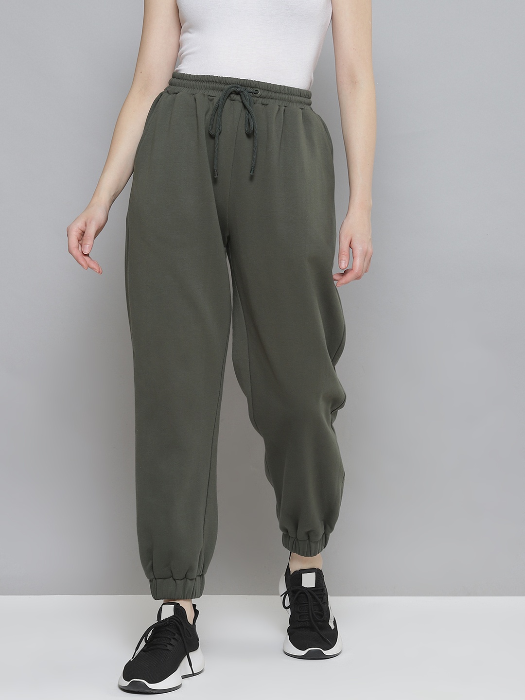 

Femella Women Olive Green Elasticated Fleece Track Pants