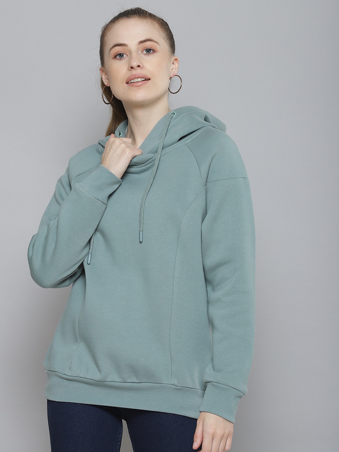 

Femella Women Green Fleece Hooded Sweatshirt