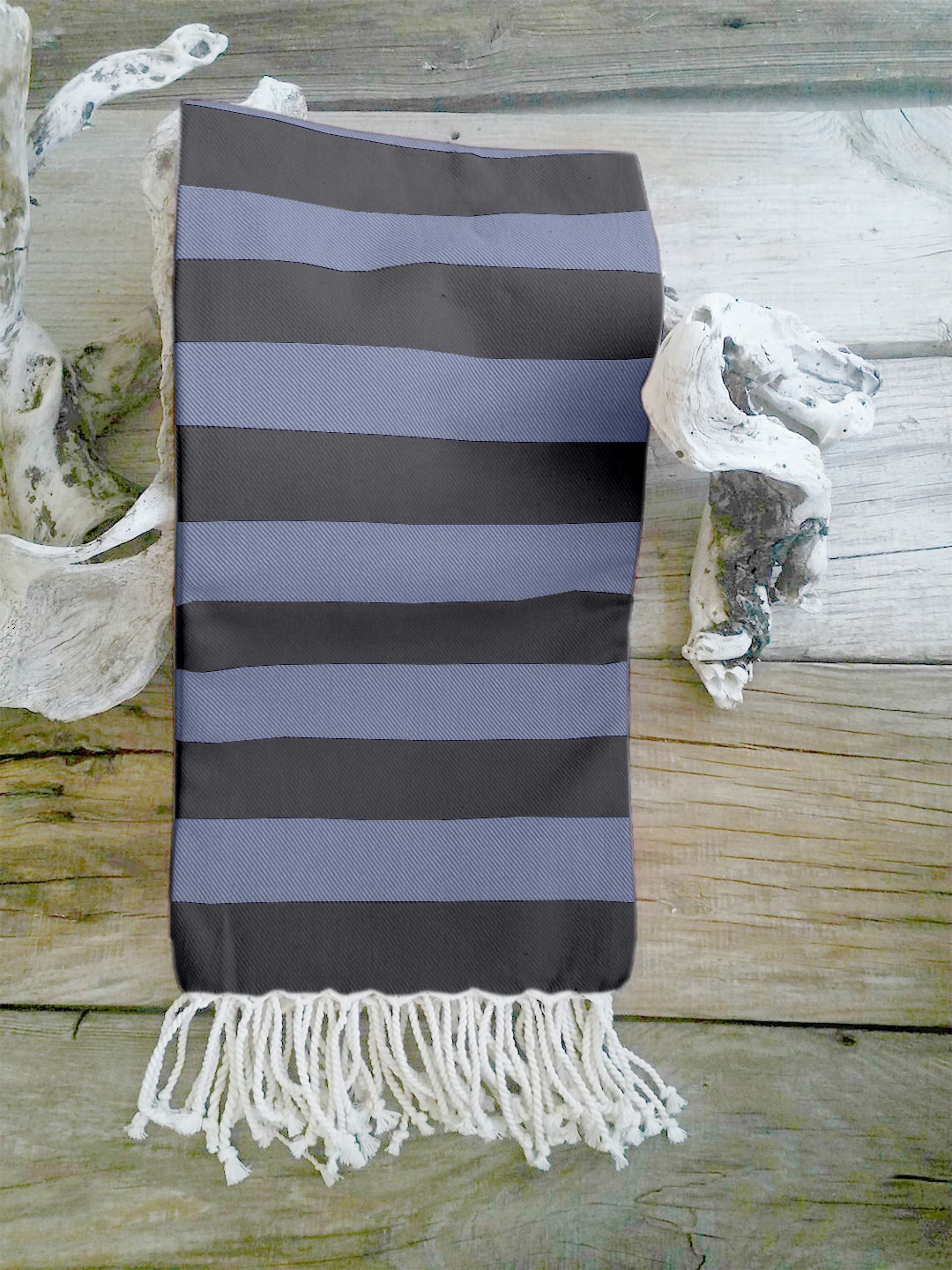 

Lushomes Black & Blue Striped Pure Cotton Bath Towel