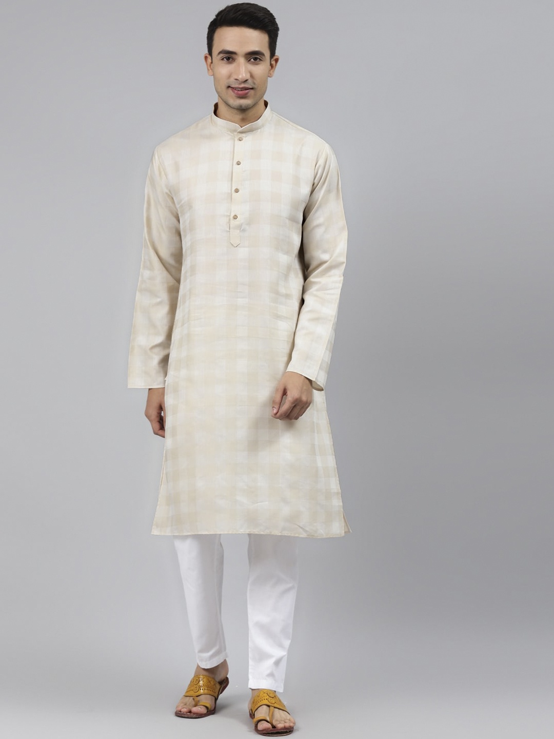 

MANQ Men Beige Thread Work Kurta