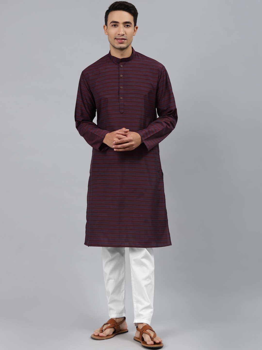 

MANQ Men Maroon Thread Work Kurta