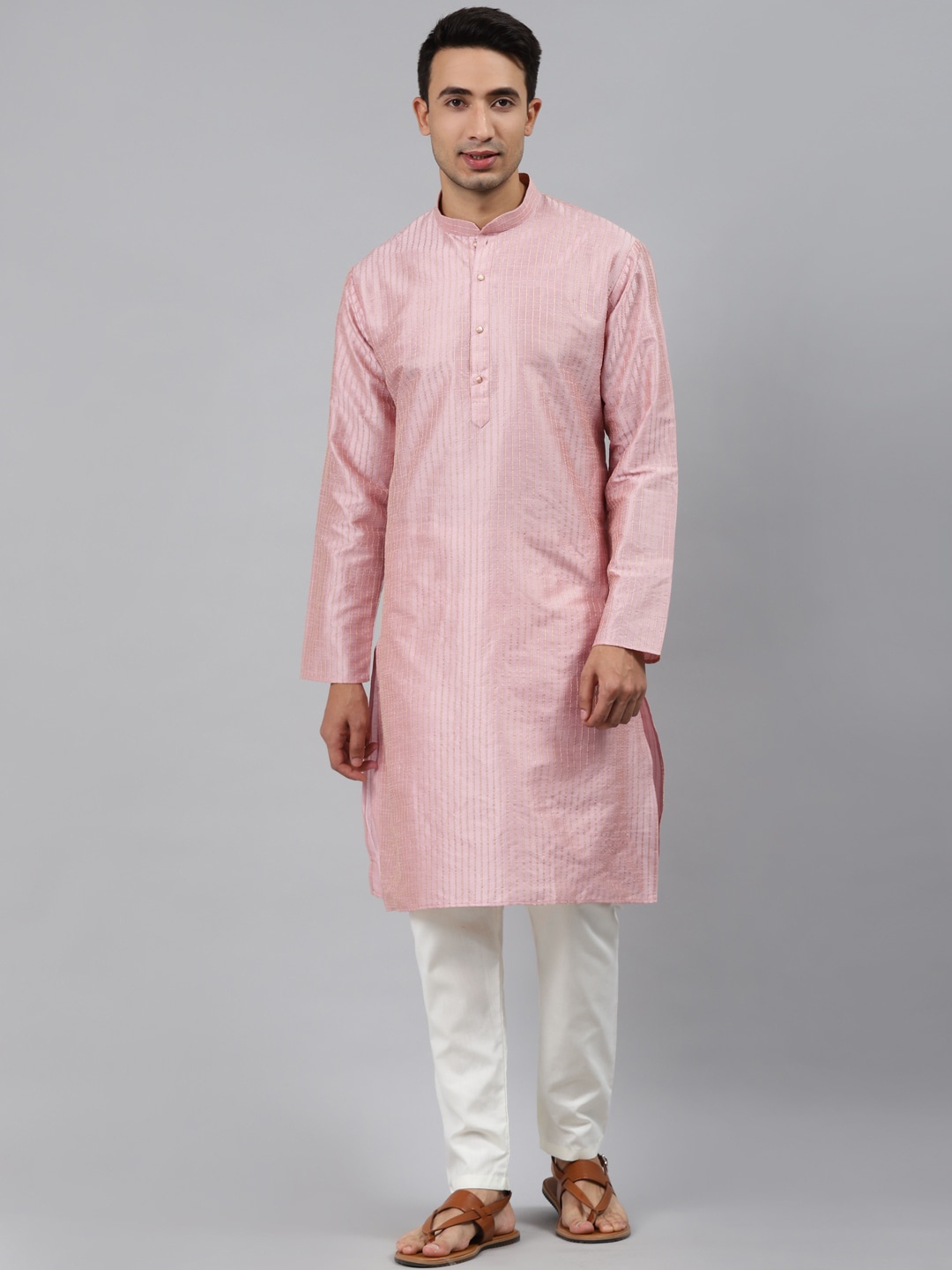 

MANQ Men Pink Thread Work Kurta