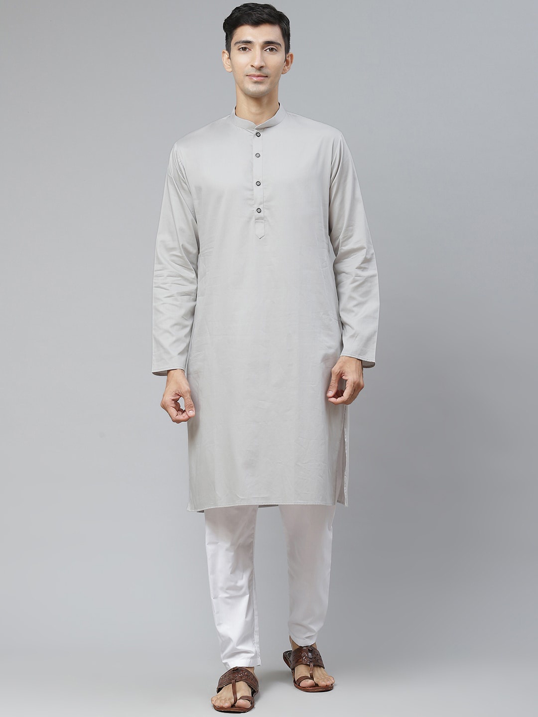 

MANQ Men Grey Chikankari Kurta