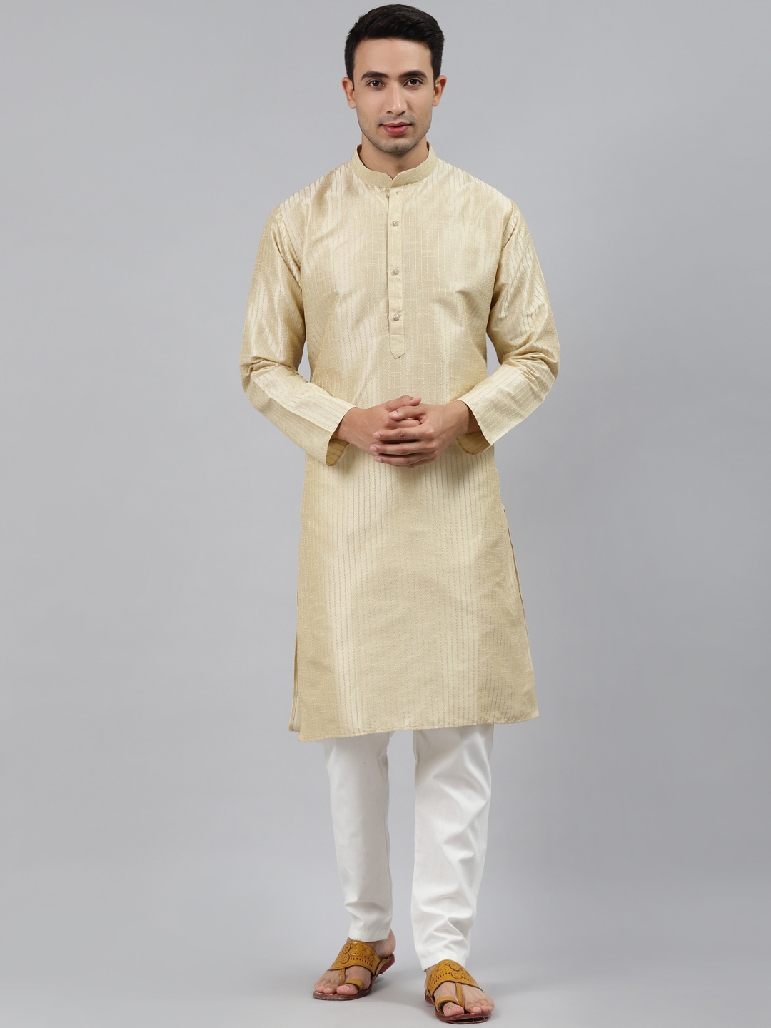 

MANQ Men Beige Thread Work Kurta