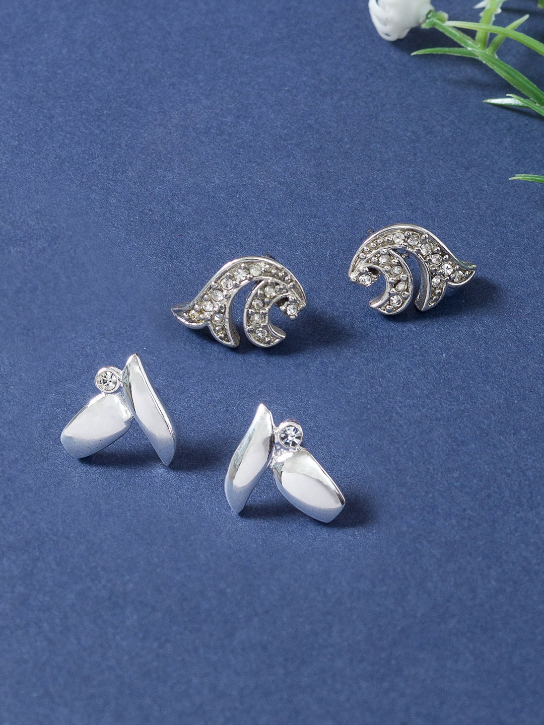 

Golden Peacock Set of 2 Silver-Toned Geometric Studs Earrings