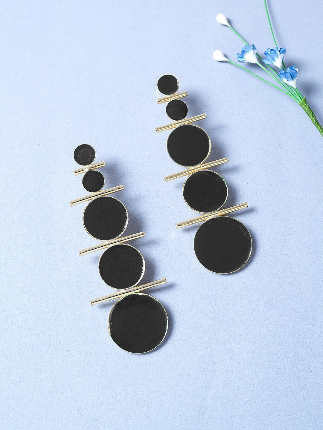 

Golden Peacock Black Circular Drop Earrings
