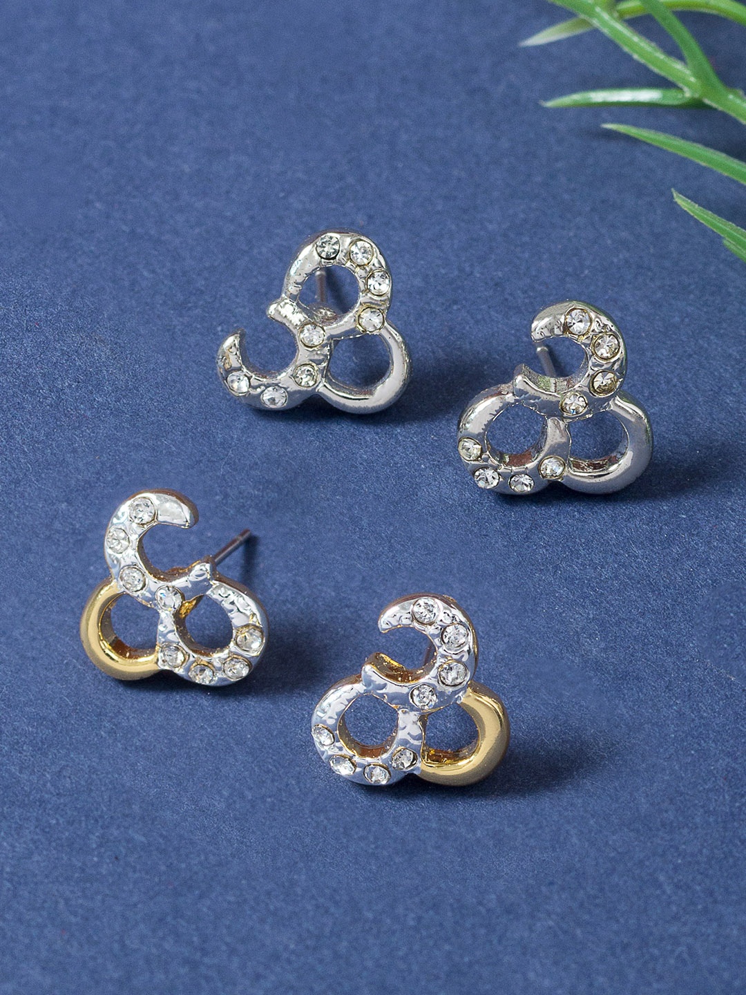 

Golden Peacock Set of 3 Multicoloured Geometric Studs Earrings, Multi