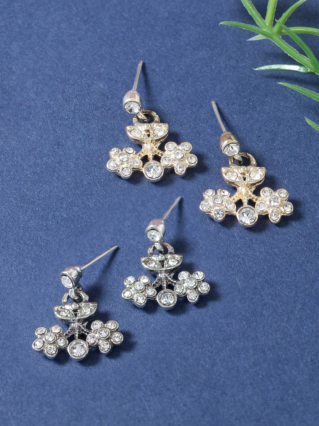

Golden Peacock Set of 2 Floral Drop Earrings, Silver