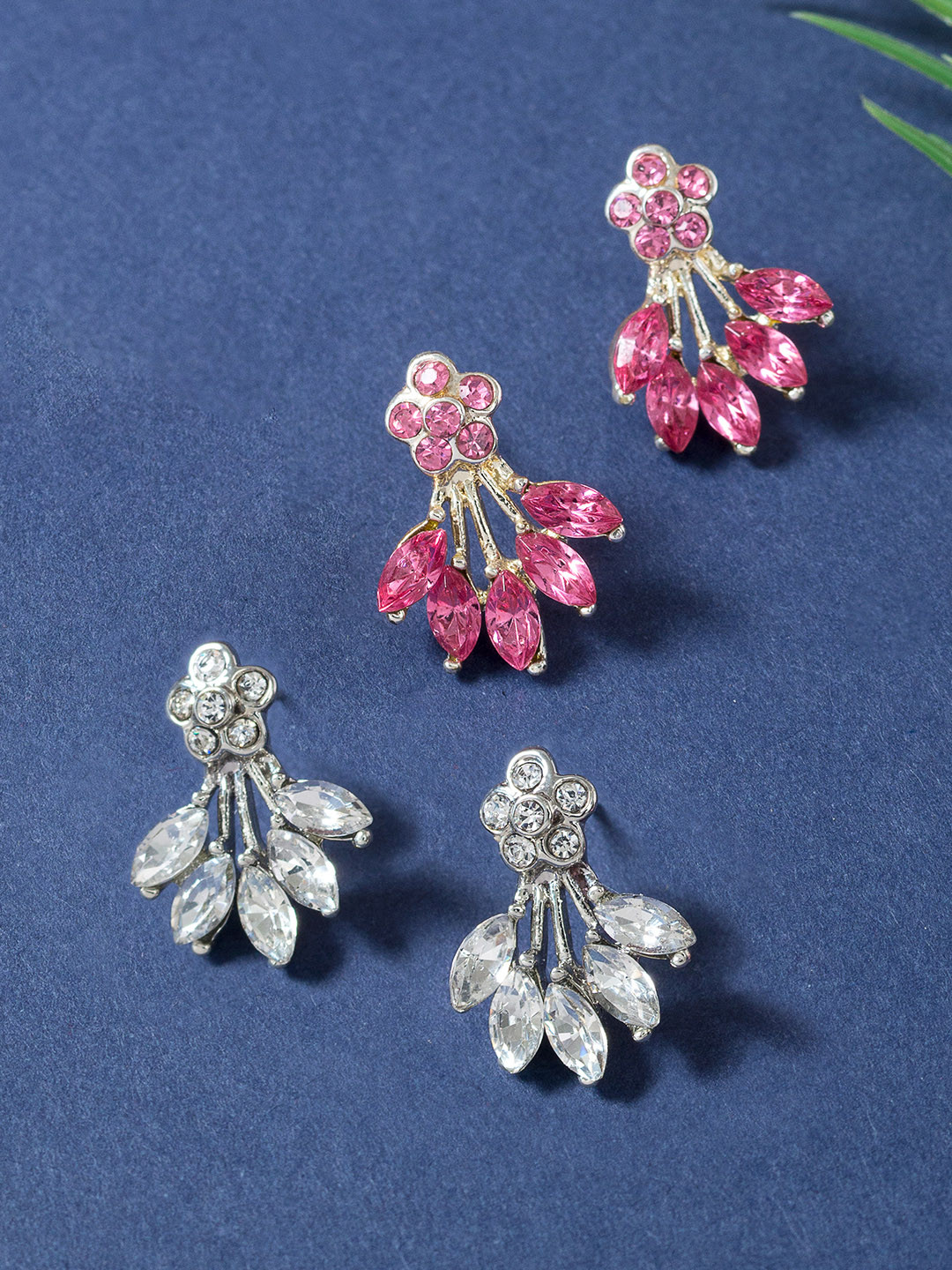 

Golden Peacock Silver-Toned & Pink Floral Studs Earrings