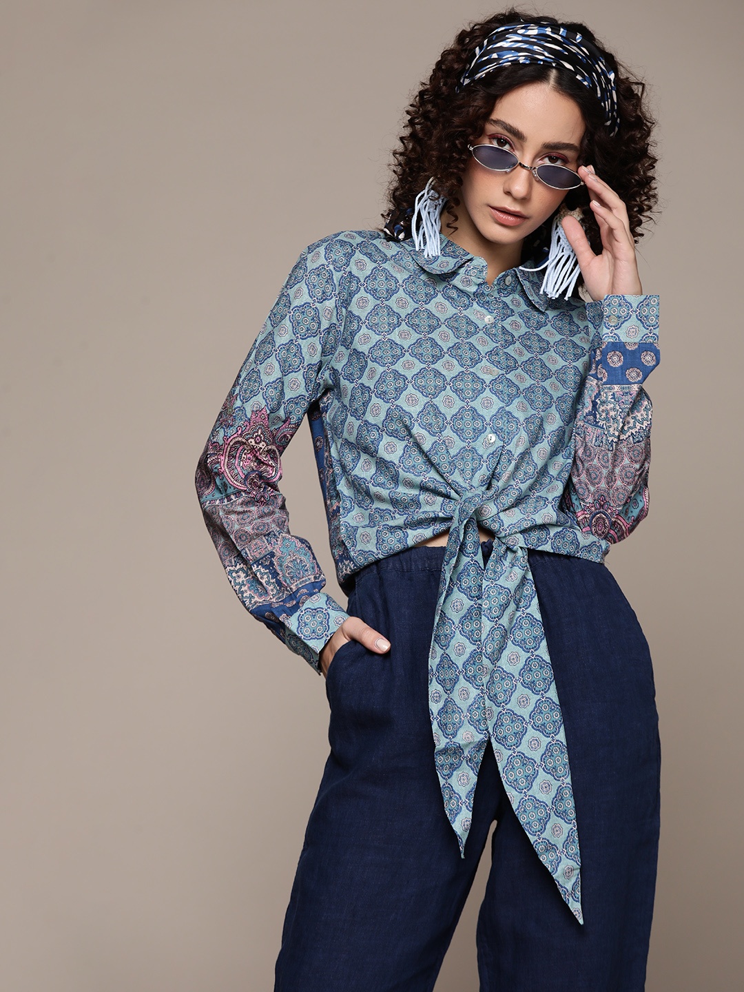 

aarke Ritu Kumar Women Blue Opaque Casual Shirt