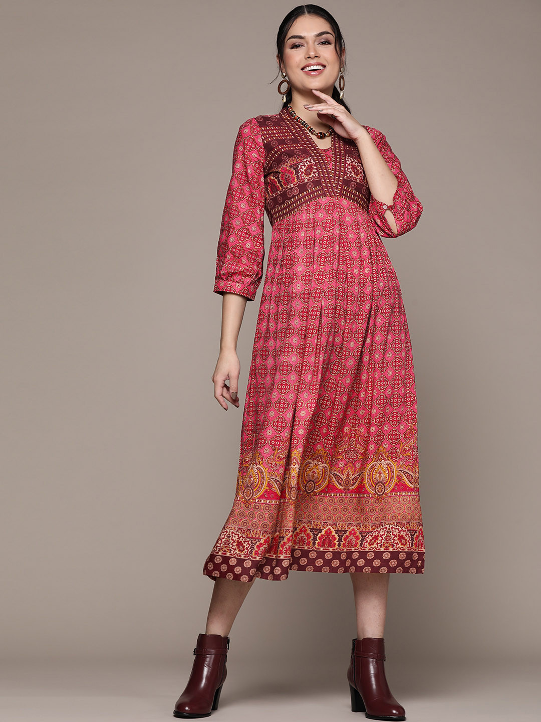 

aarke Ritu Kumar Pink Fringed Shirt Dress