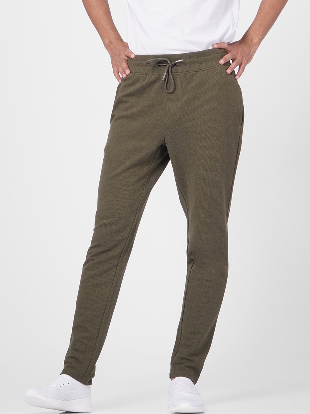 

Jack & Jones Men Olive-Green Solid Track Pants