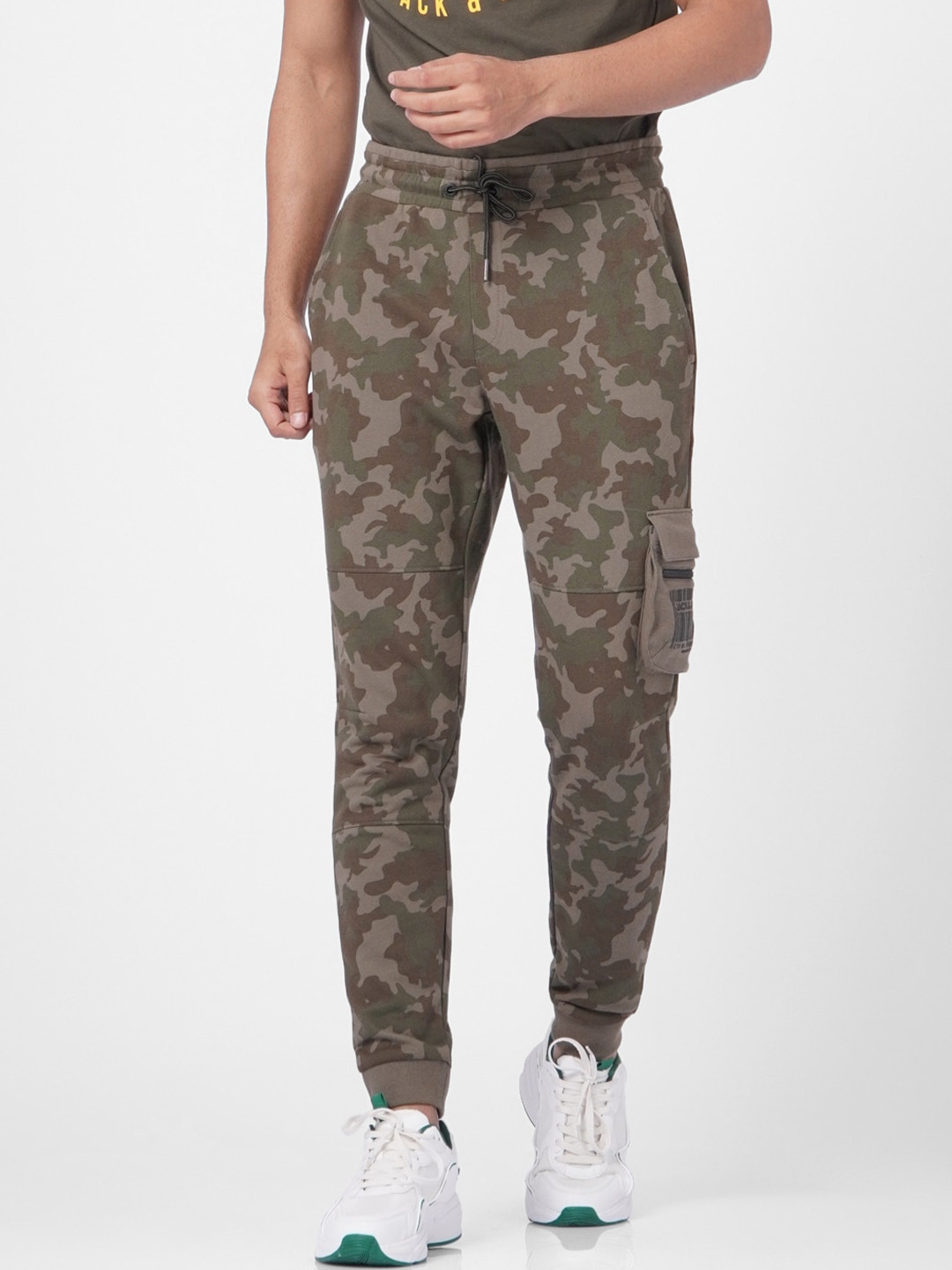 

Jack & Jones Men Olive-Green Camouflage Printed Track Pants