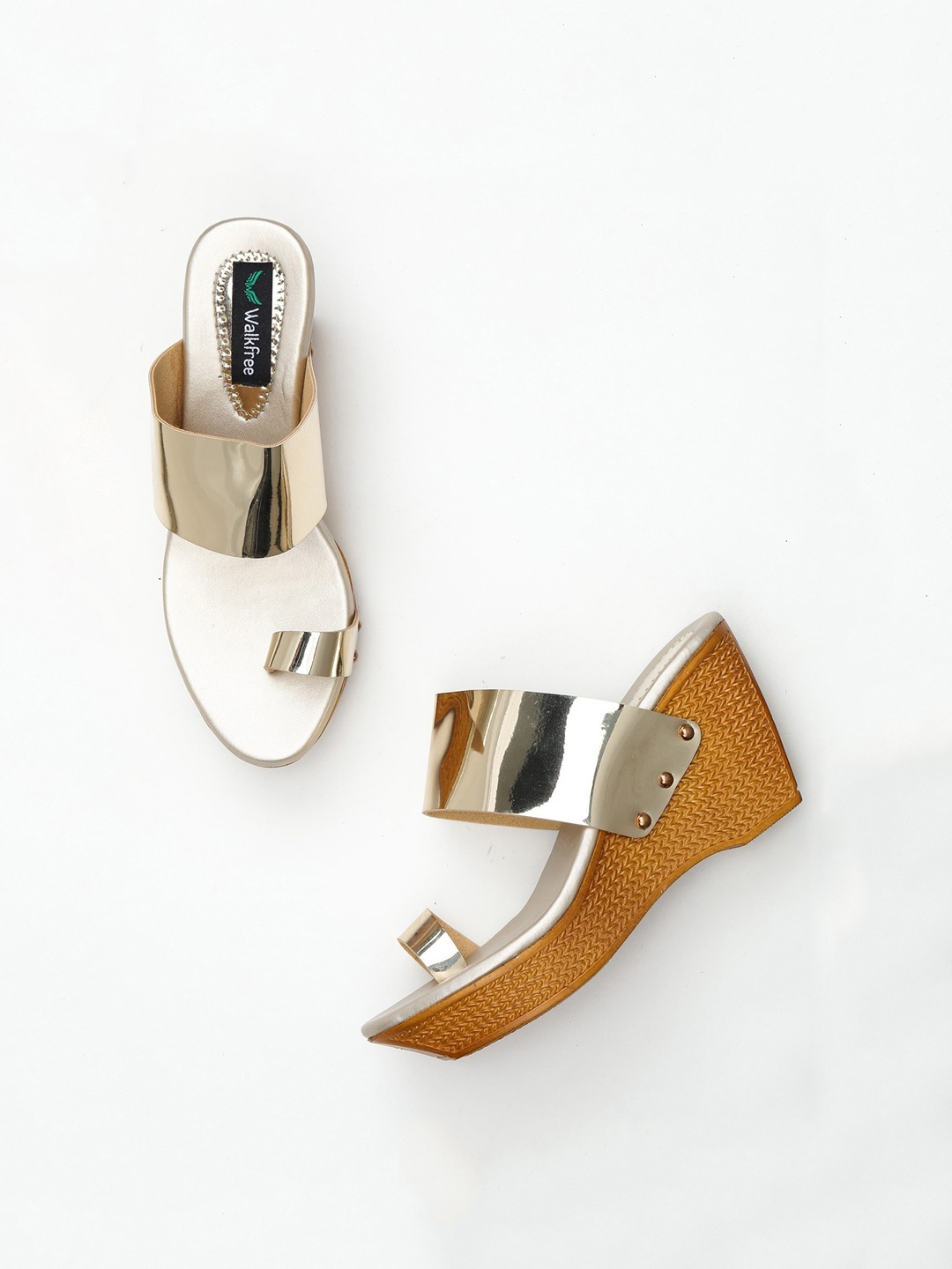 

Walkfree Gold-Toned Printed Wedge Sandals