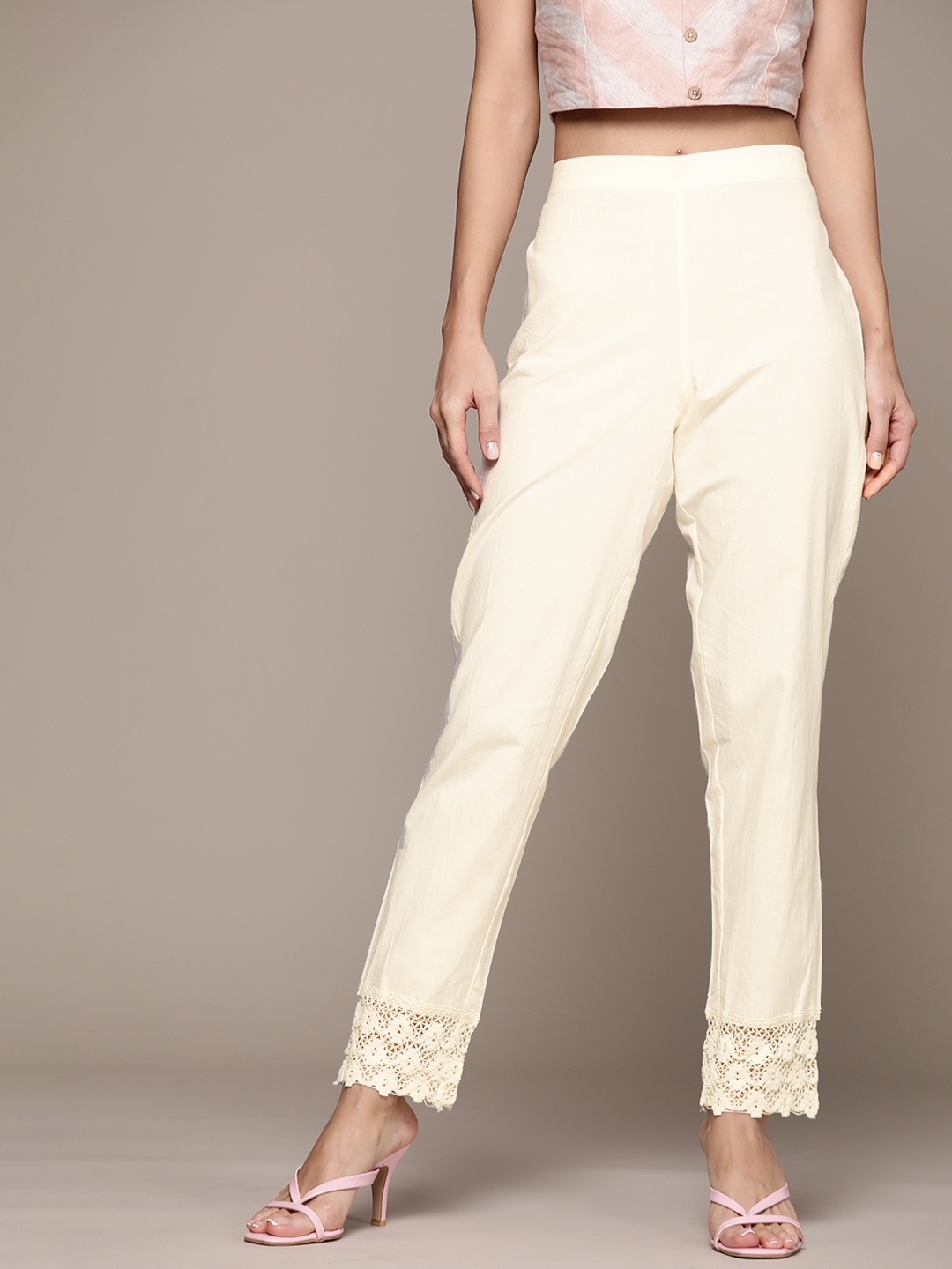 

aarke Ritu Kumar Women Off White Cigerette Trousers