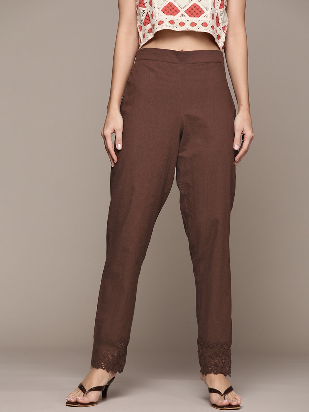 

aarke Ritu Kumar Women Brown Cigerette Trousers