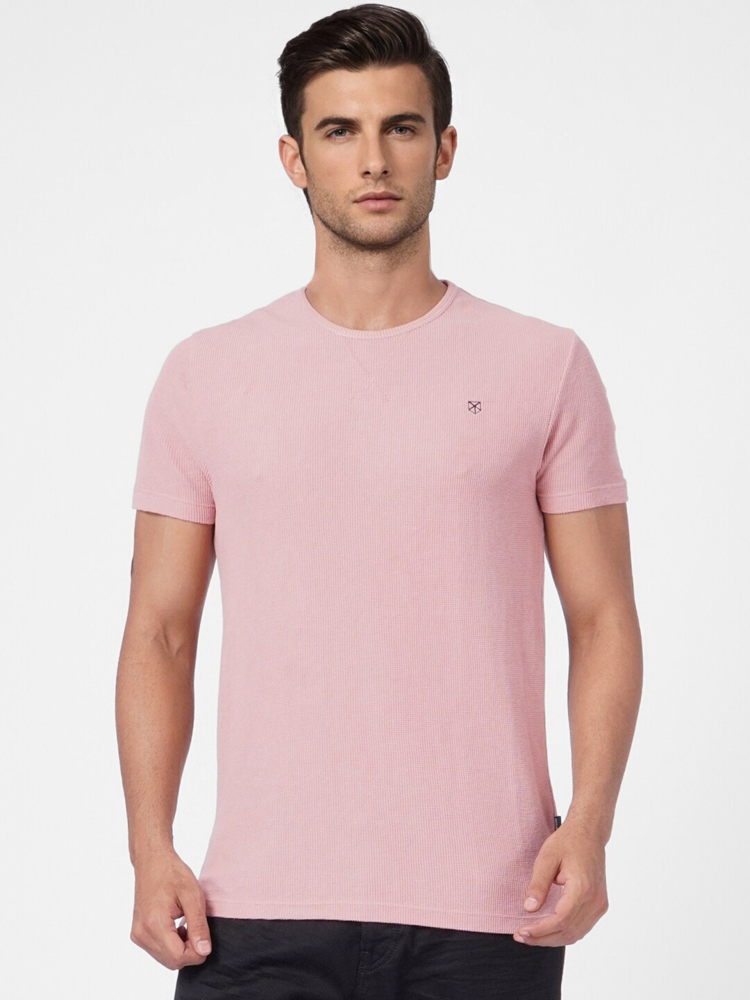 

Jack & Jones Men Pink Striped Polo Collar Pockets T-shirt