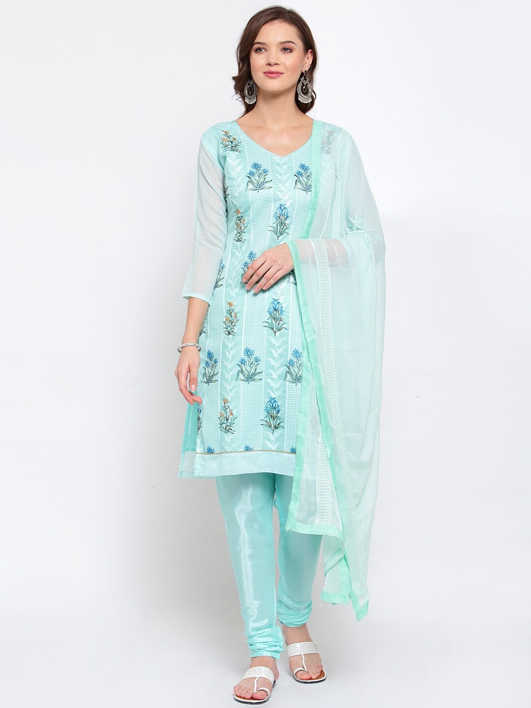 

SERONA FABRICS Woman Blue Chanderi Aari Work Embroidered Unstitched Dress Material