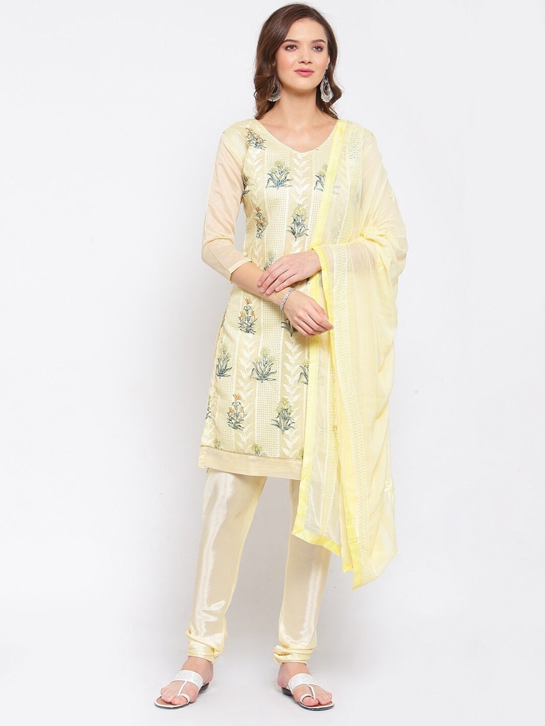 

SERONA FABRICS Yellow & Grey Printed Unstitched Dress Material