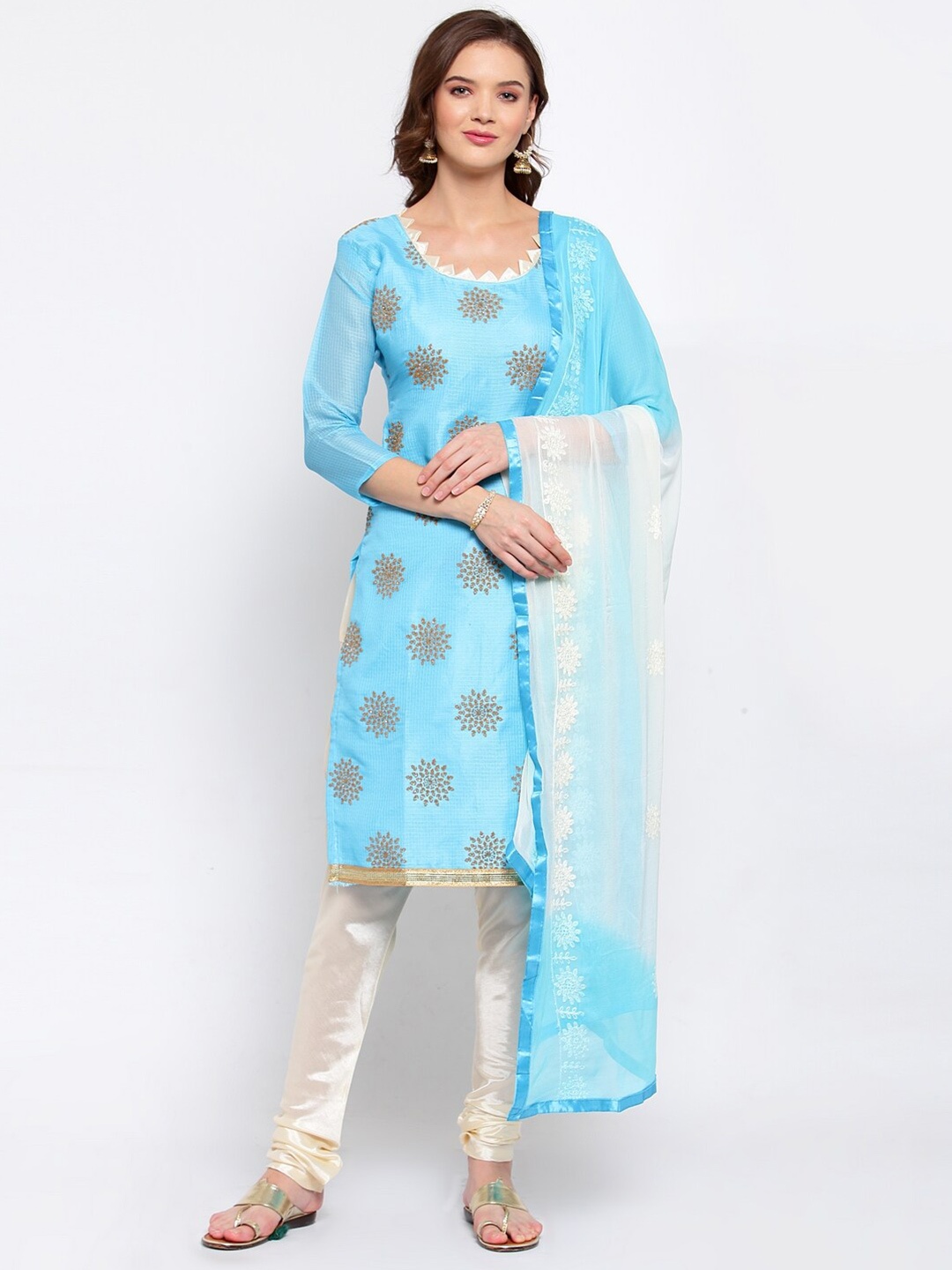 

SERONA FABRICS Blue & Gold-Toned Embellished Unstitched Dress Material