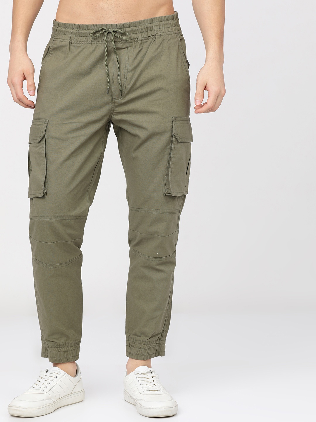 

HIGHLANDER Men Olive Green Slim Fit Cargos Trousers