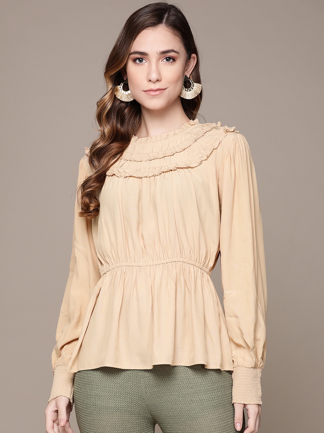 

Label Ritu Kumar Beige Cinched Waist Top