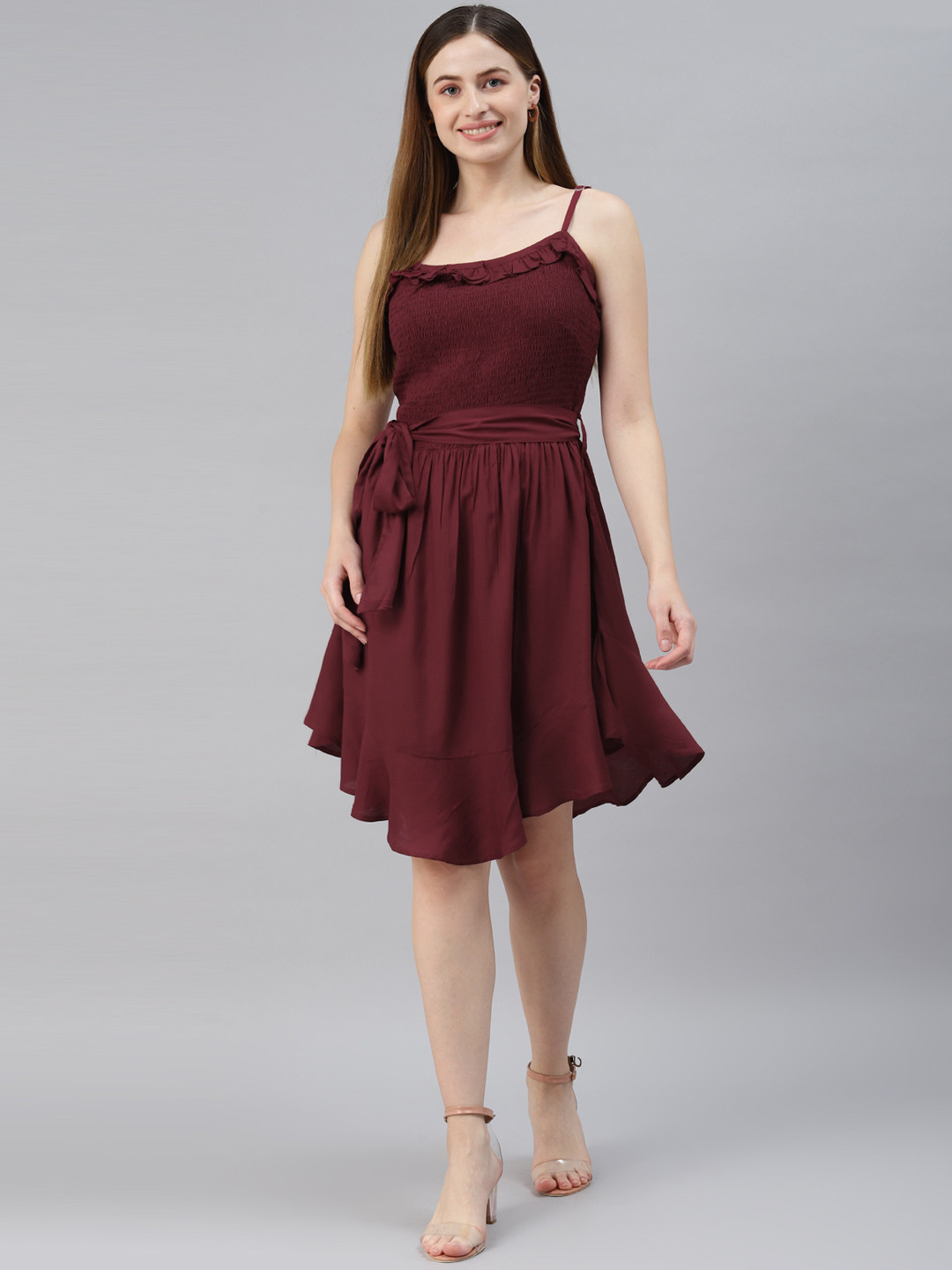 

plusS Red A-Line Smocked Pleated Dress