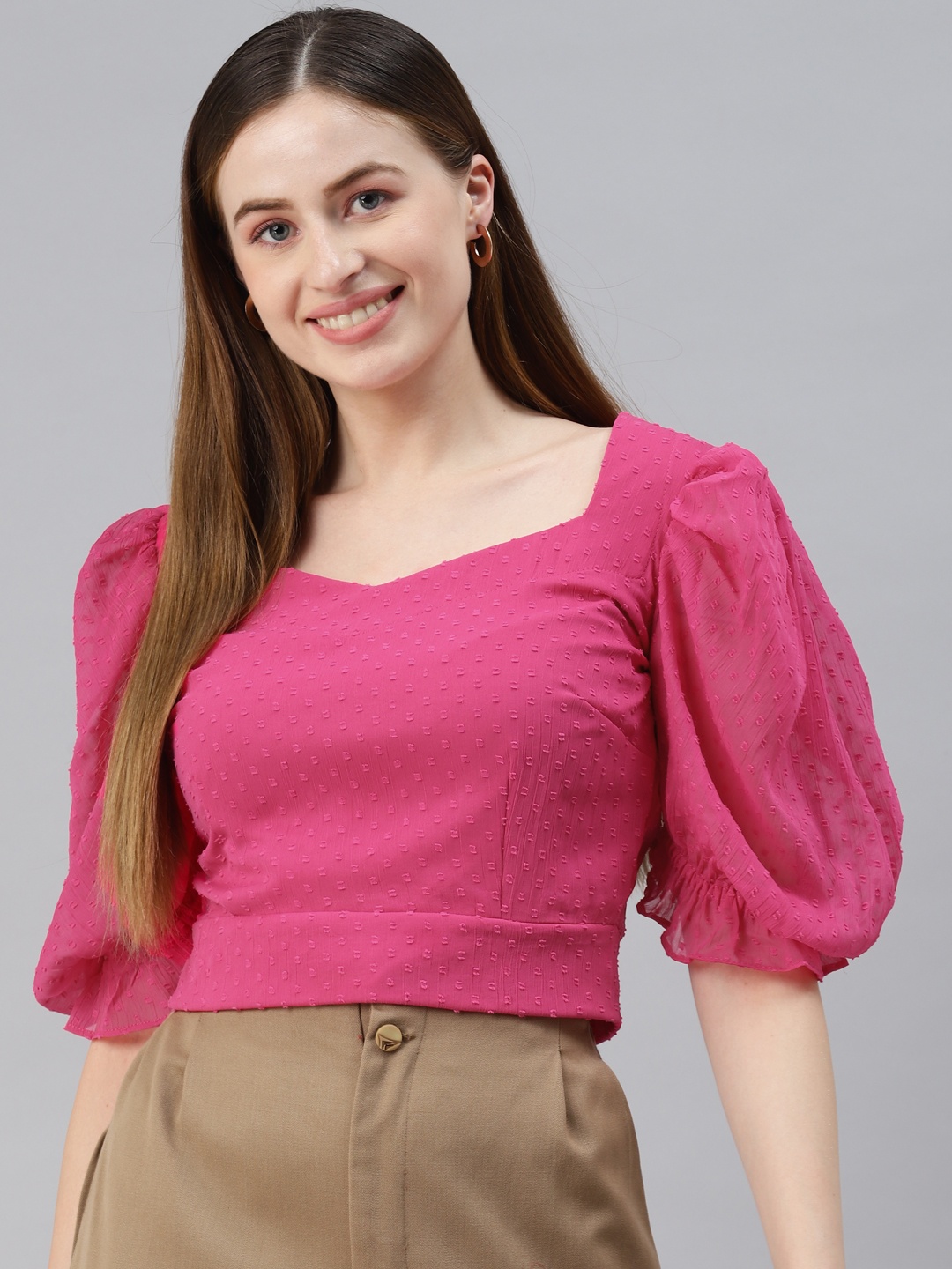 

plusS Pink Sweetheart Neck Regular Crop Top