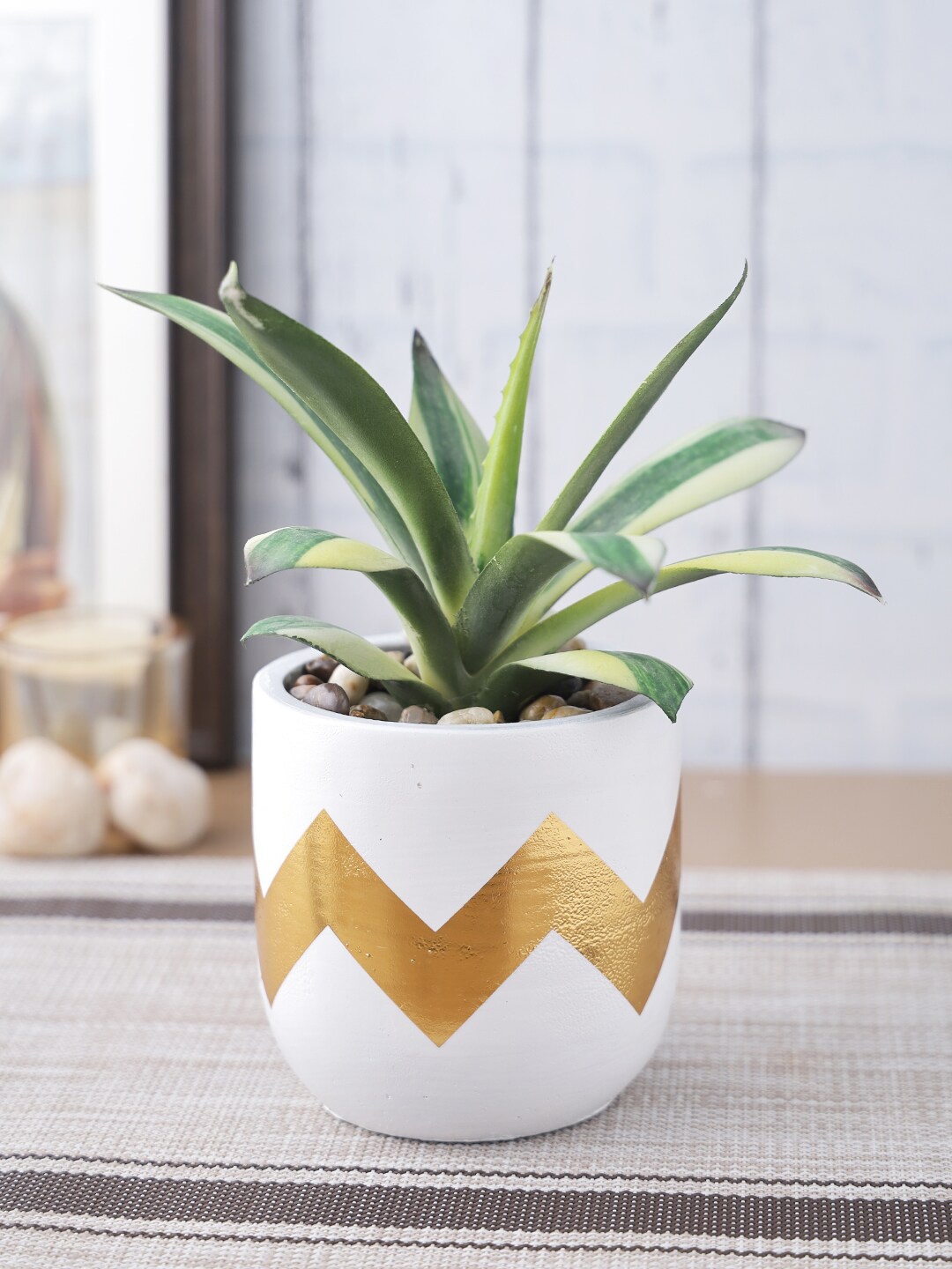 

House Of Accessories Grey & Gold-Coloured Artificial Pants With Planter