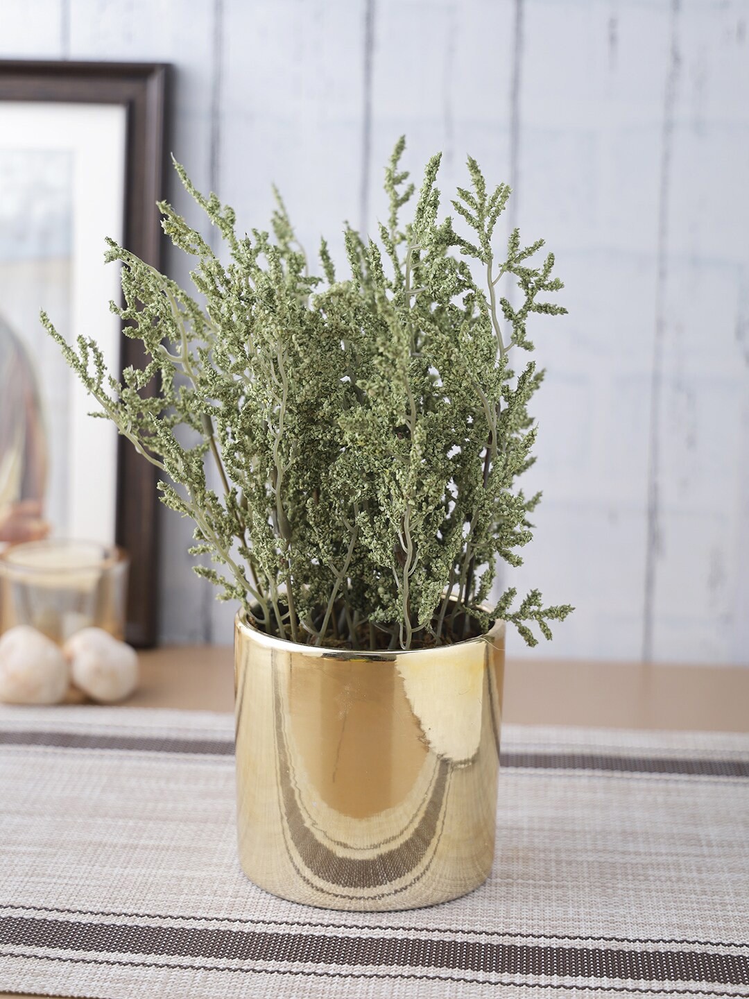

House Of Accessories Gold Toned & Green Artificial Plant With Pot