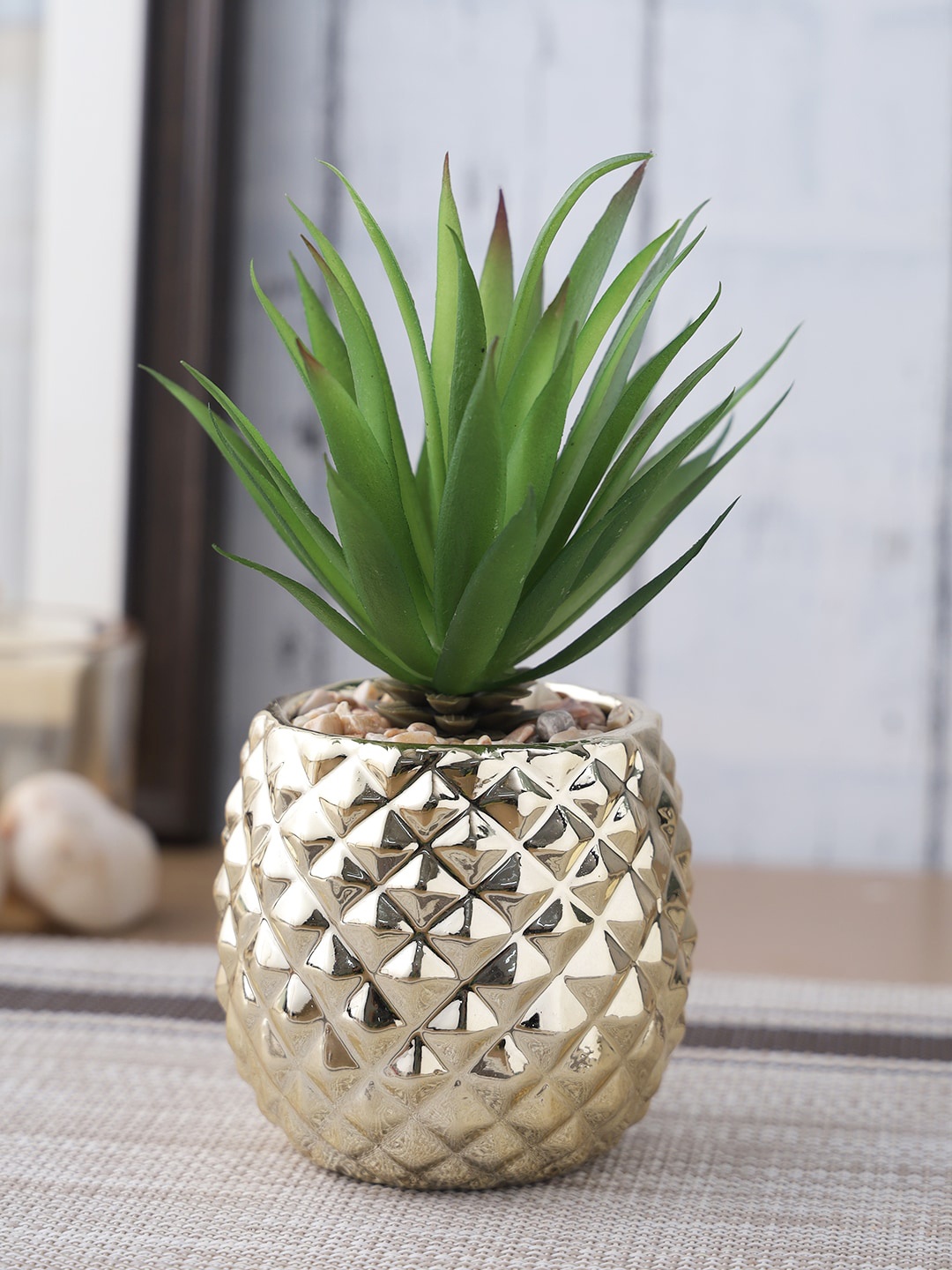 

House Of Accessories Gold-Toned & Green Artificial Potted Plant