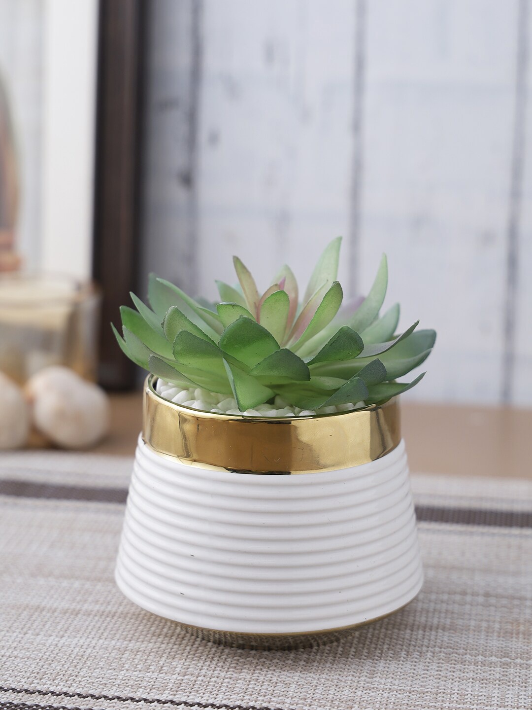

House Of Accessories White & Green Artificial Plant With Pot