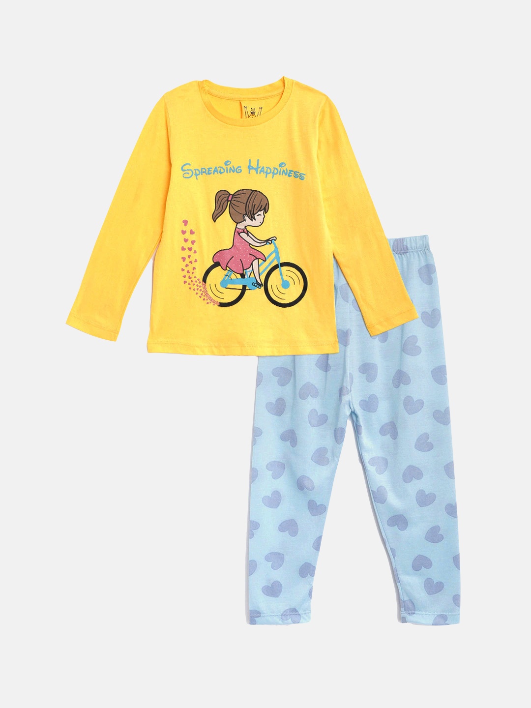 

Wyld Sprog Girls Yellow & Blue Printed Night suit