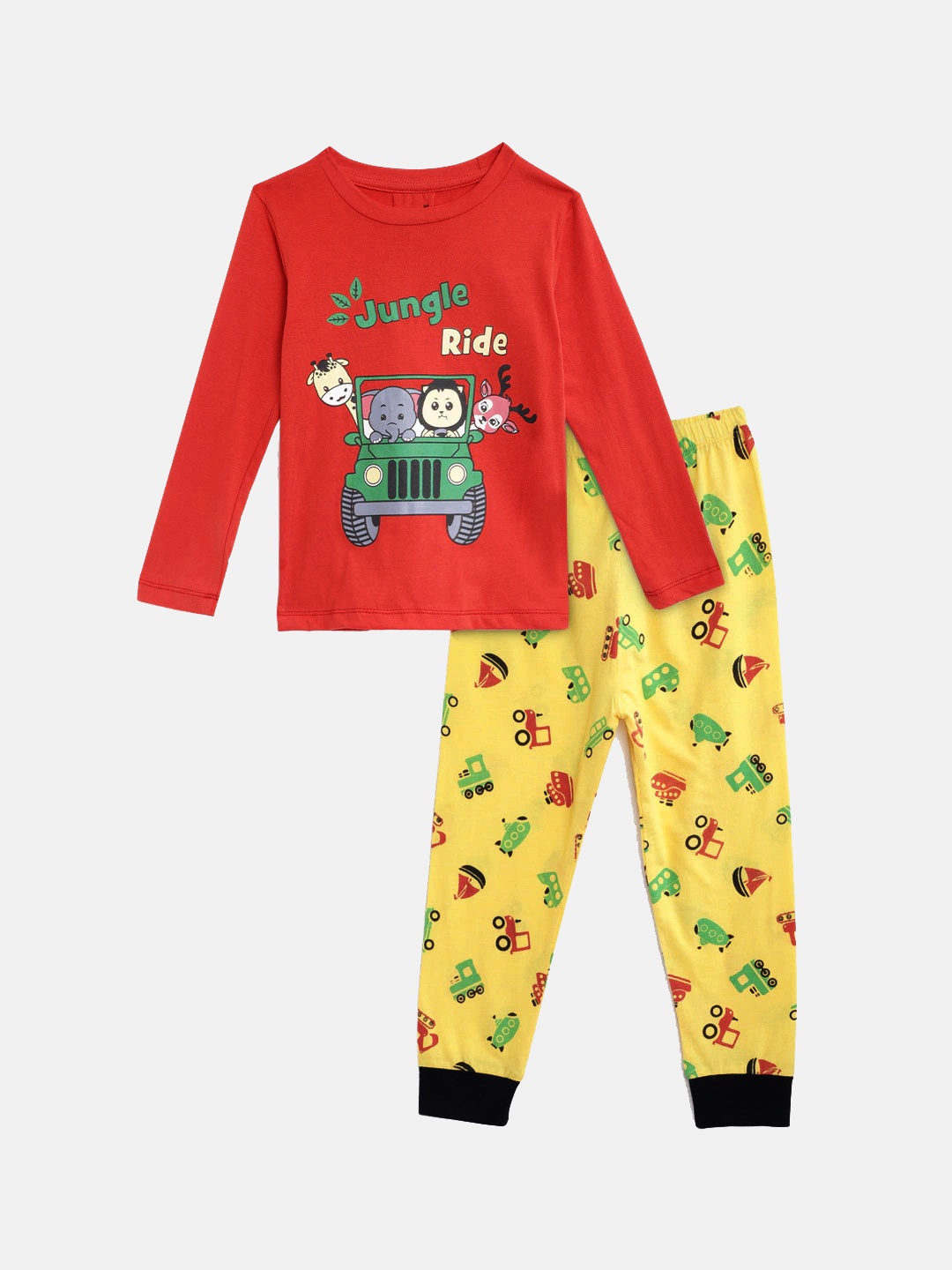 

Wyld Sprog Boys Red & Yellow Printed Night suit