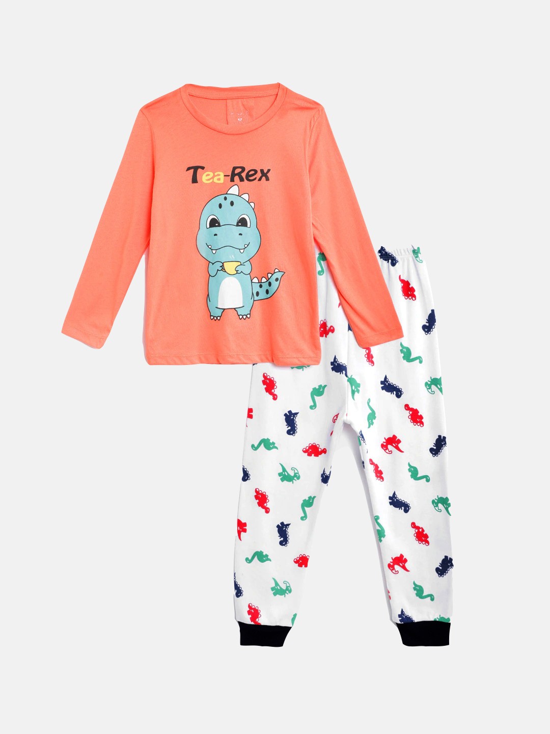

Wyld Sprog Boys Peach-Coloured & White Printed Night suit