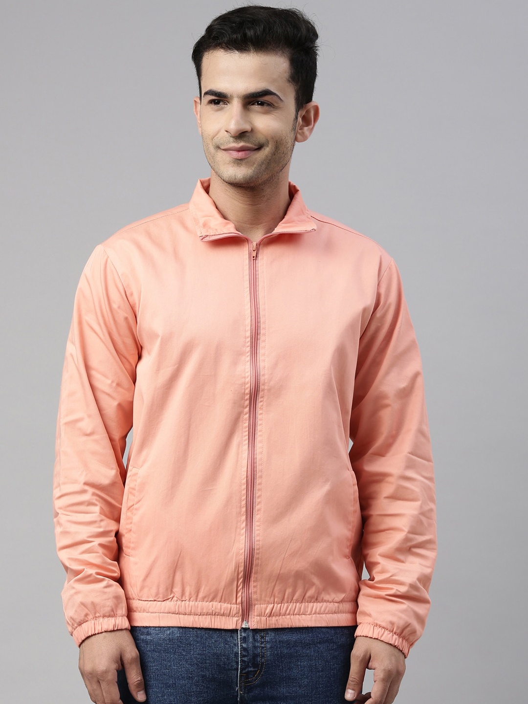 

CINOCCI Men Peach-Coloured Lightweight Cotton Bomber Jacket