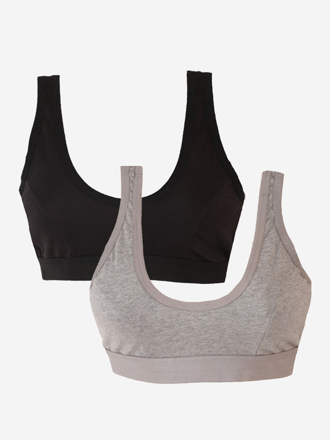 

YK Pack of 2 Non Wired Non Padded Beginners Cotton Bra, Black