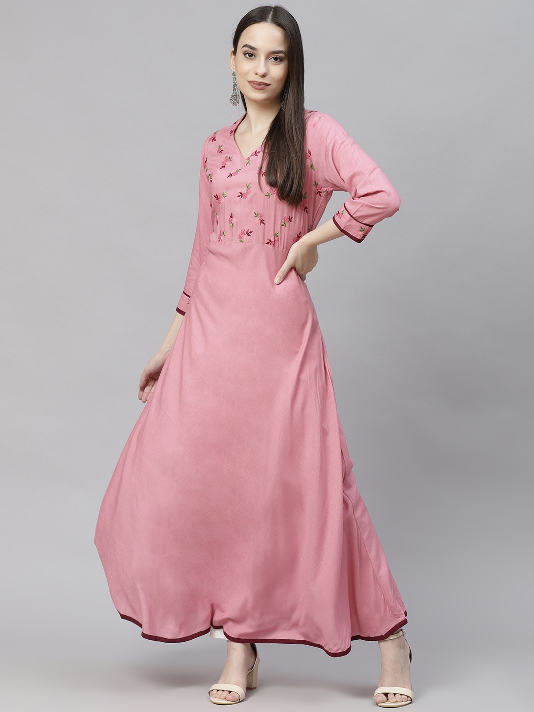 

Aasiya Women Pink Embroidred Rayon A-Line Kurta