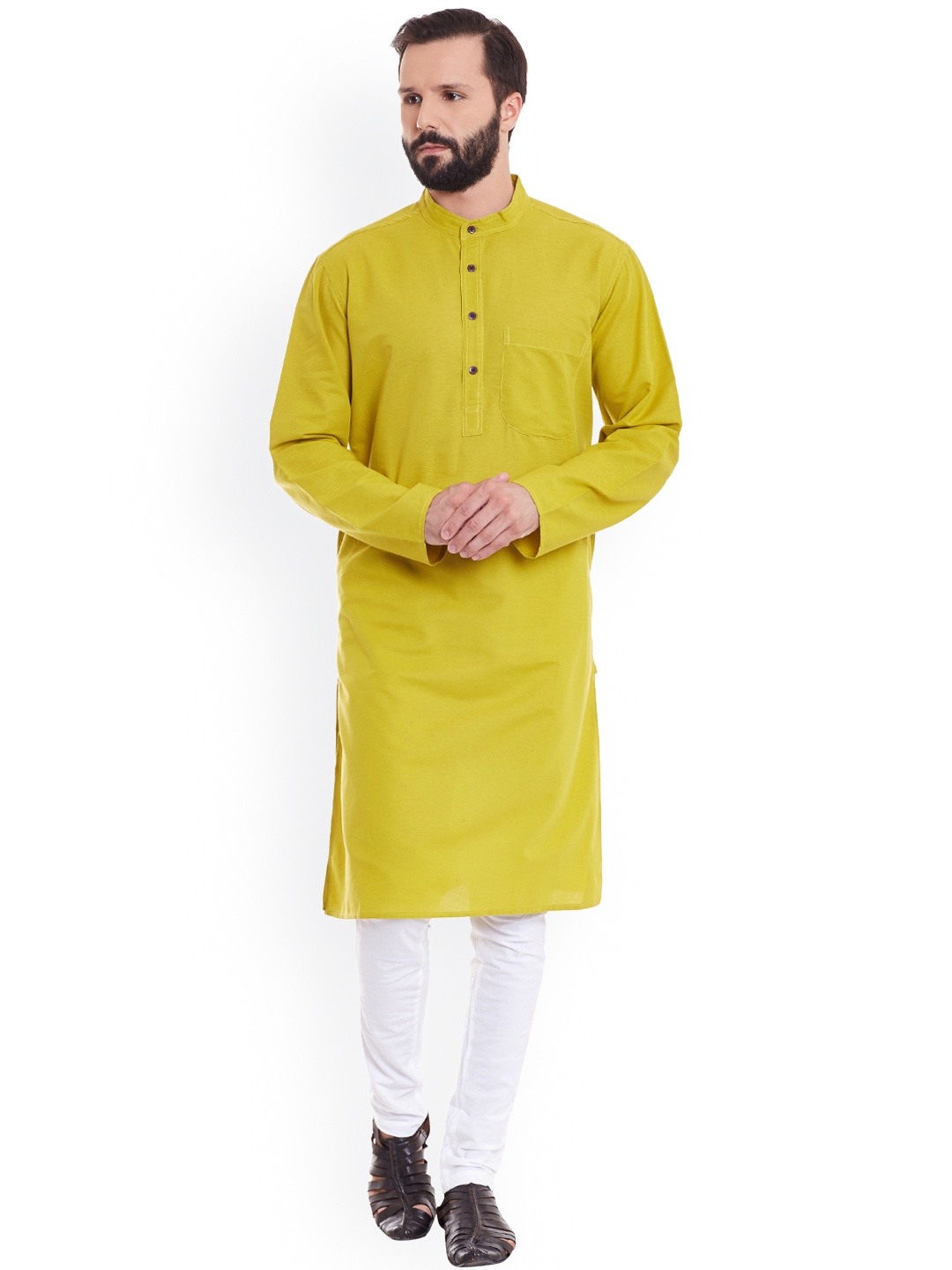 

even Men Yellow Solid Straight Kurta